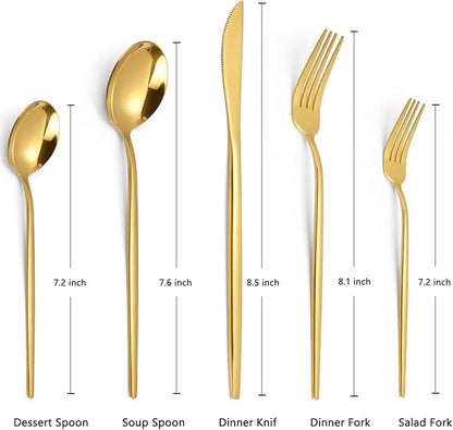 Gold Silverware Set, KassKa 40 Pieces Flatware Cutlery Set, Stainless Steel Utensils Set Spoon Fork Knives Set for Home Restaurant and Kitchen, Mirror Polished Finished, Service for 8