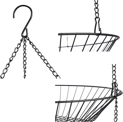3-Tier Wire Fruit Hanging Basket 2 Packs, non-Punching Wall Hanging Storage, Kitchen Bathroom Organization Basket, Suitable for Bathroom, Kitchen, Closet, Garden, Chrome