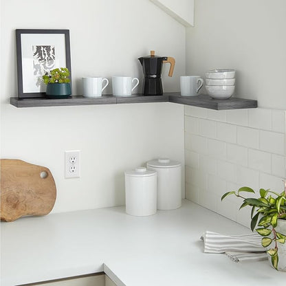 BAYKA Floating Shelves for Wall, Wall Mounted Rustic Wood Shelves for Bathroom, Bedroom, Living Room, Kitchen,Small Hanging Shelf for Books/Storage/Room Decor (Grey, Set of 3, 15.7in)