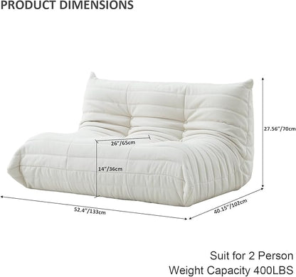 Luxury Sofa Couch Chair, Lazy Floor Seating, Fireside Bean Bag Chair, Ergonomic Tatami Sofa Lounger for Living Room, Bedroom, Office, Loveseat, White