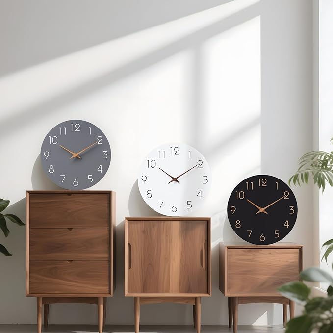 Mosewa Large Wall Clock 16 Inch Gray Modern Flatwood Silent Non Ticking Battery Operated Decorative for Bedroom Bathroom Living Room Kitchen Home Office Hotel