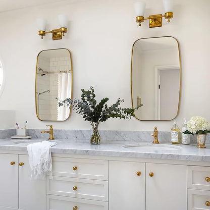 ANDY STAR Gold Bathroom Mirror, 20x30’’ Brushed Gold Vanity Mirror for Bathroom, Brushed Brass Oblong Stainless Steel Metal Frame Mirror for Over Sink