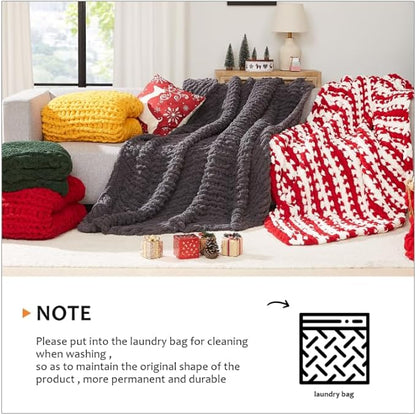 L'AGRATY Chunky Knit Blanket Throw: 72''x84'' Chenille Thick Big Cable Knit Blanket - Handmade - Light Blue