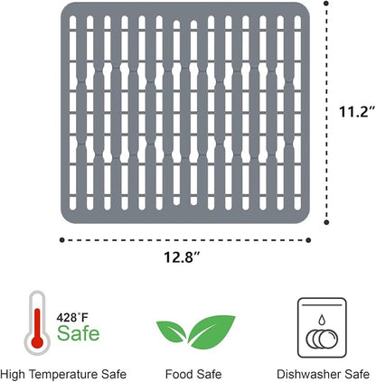 GSlife Expandable Dish Drying Rack - Stainless Steel Capacity Adjustable Over The Sink Rack (10.8''-17.9'') with Sink Mat, Dish Drainer for Kitchen Sink Counter with Utensil Holder, Silver
