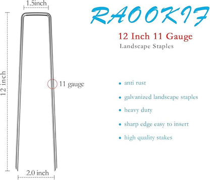 RAOOKIF 12 Inch Long Galvanized Garden Landscape Staples, 20/50/100/200Pcs Metal Stakes for Decoration, Fence, Lawn, Fabric Pins