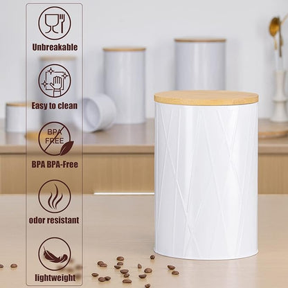 White Canister Sets for Kitchen Counter, Kitchen Canisters Set of 6, Flour and Sugar Containers, Coffee and Tea Storage, Modern Farmhouse Kitchen Decor