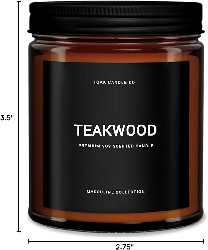 1OAK Scented Candles for Men - Teakwood & Masculine - Soy Wax, Long Burning Premium