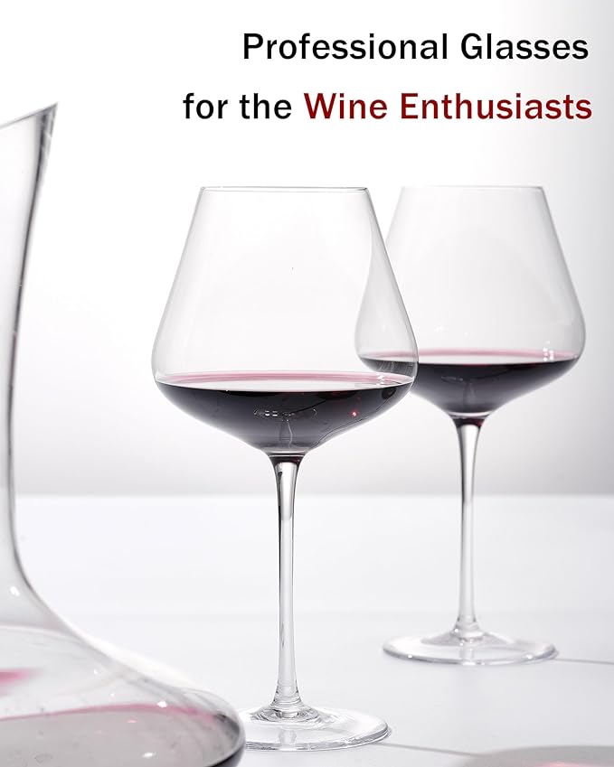 JBHO Set of 4-21 Ounce Hand Blown Italian Style Crystal Burgundy Wine Glasses - Lead-Free Premium Crystal Clear Glass - Gift-Box for any Occasion