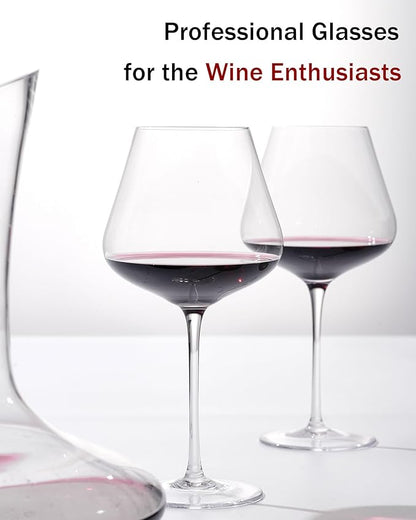 JBHO Set of 4-21 Ounce Hand Blown Italian Style Crystal Burgundy Wine Glasses - Lead-Free Premium Crystal Clear Glass - Gift-Box for any Occasion