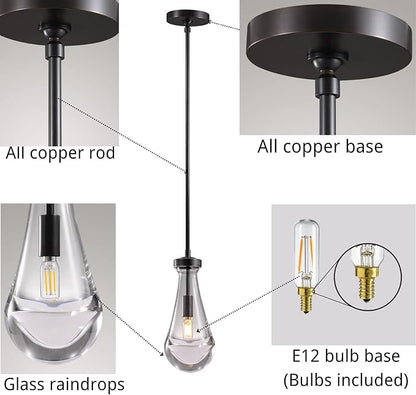 Raindrop Pendant Lights, Modern Black Pendant Lights for Kitchen Island, Dining Room Light Fixture Raindrop Chandelier, Chandelier for Living Room Hallway, Including The Bulb