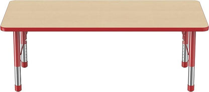Factory Direct Partners FDP Rectangle Activity School and Classroom Kids Table (30 x 60 inch), Toddler Legs, Adjustable Height 15-24 inches - Maple Top and Red Edge