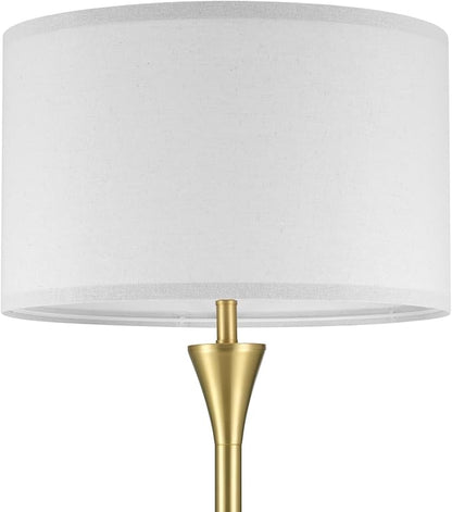 GLOBE Electric 61000150 60" Floor Lamp, Antique Brass Finish, Beige Fabric Shade, Mid-Century Modern Standing Lamp, E26 Base, Sustainable Design for Living Rooms and Bedrooms