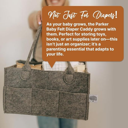 Parker Baby Co. Diaper Caddy - Nursery Storage Bin and Car Organizer for Diapers and Baby Wipes - Charcoal, Large