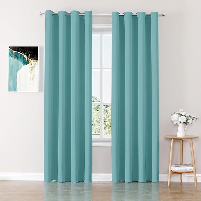 ChrisDowa Blackout Curtains 102 inches Long for Bedroom - 2 Panels Set Grommet Thermal Insulated Room Darkening Curtains for Living Room (Aqua, 52 x 102 Inch)