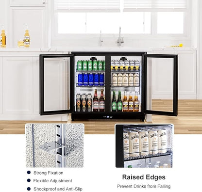 COTLIN 36" W Back Bar Cooler Beer Fridge Undercounter Refrigerator with LOW-E Glass Free Standing Beverage Refrigerator Adjustable Shelves for Soda Beer Wine, ETL NSF Approved