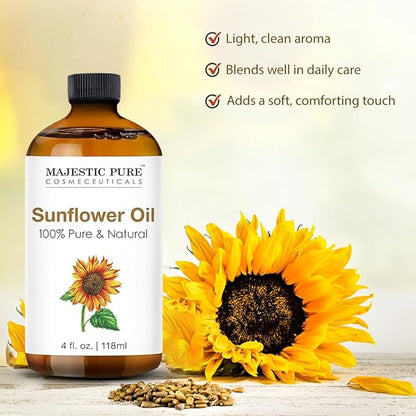 Majestic Pure Sunflower Essential Oil with Glass Dropper - Huge 4 Fl Oz - 100% Pure and Natural Black Pepper Oil - Premium Grade Essential Oils for Diffuser, Aromatherapy, Soap and Candle Making