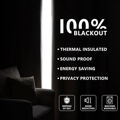 Blackout Curtains 96 Inches Long 2 Panels Set, 100% Black Out Textured Thermal Curtains, Grommet Privacy Light Blocking Drapes for Living Room Bedroom Luxury Decor(52W × 96L inch, Beige)