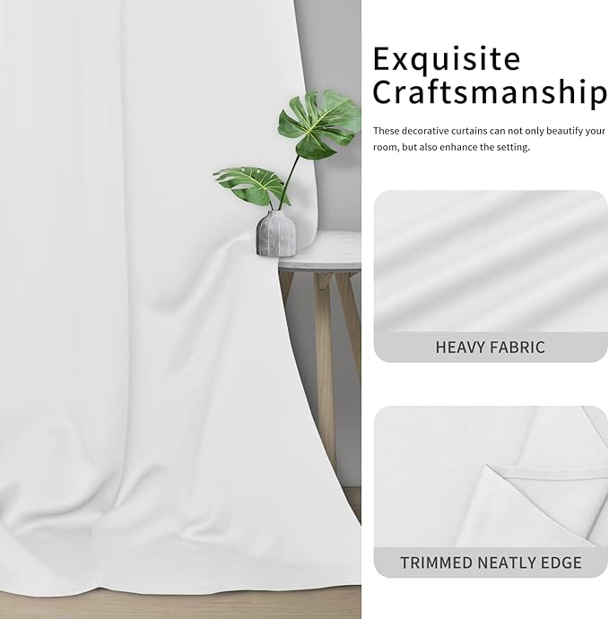 Easy-Going Curtains for Bedroom, Solid Thermal Insulated Grommet and Noise Reduction Window Drapes, Room Curtains for Living Room, 2 Panels (34x54 in, White)