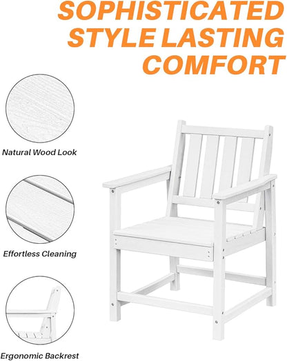 Patio Dining Chair Set of 2, HDPE Outdoor Dining Chair, Ergonomic HDPE Dining Chairs with Deep Seating, All Weather Outdoor Chairs Furniture for Backyard, Deck, Garden, Poolside, Pearl