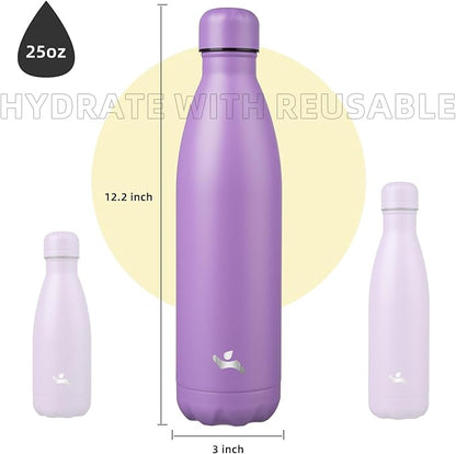 Insulated Water Bottles,25 oz Double Wall Stainless Steel Vacumm Metal Flask for Sports Travel,Lavender