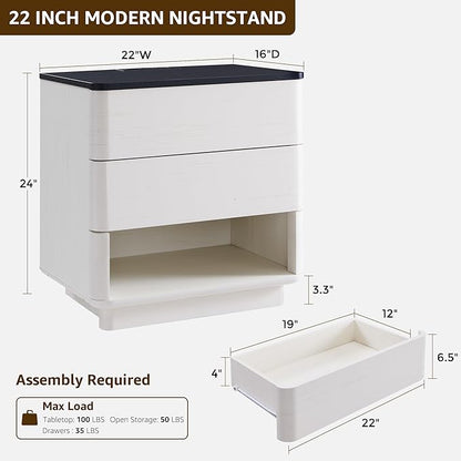 Nightstand Set of 2 with Charging Station, 22" Large Modern Bedside Table with 2 Drawers Storage,Push-to-Open End Table for Bedroom,Living Room,Off White