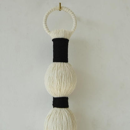 Macrame Wall Hanging Boho Wall Decor Small Sphericity Cotton Textile Tassel Hanging Fiber Yarn Art for Living Room Bedroom 27'' L x 2.3'' W