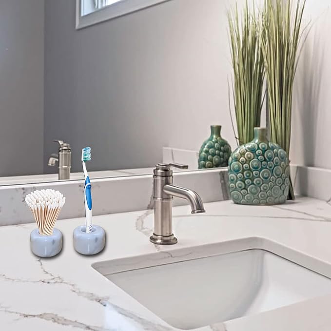 White Marble Toothbrush Stand/Holder - Real Marble Toothbrush Stand - Minimalist Modern Single Tooth Brush Holder. Pack of 2