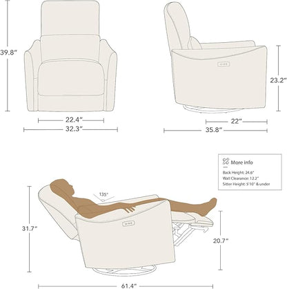 CHITA Power Recliner Chair Swivel Glider, FSC Certified Upholstered Fabric Living Room Nursery Reclining Sofa Chair with Lumbar Support, Ink Blue