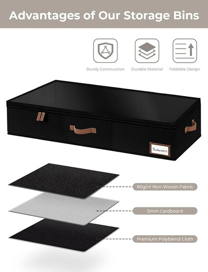 StorageWorks Extra Large Under Bed Storage Containers with Handles and Label Holder, 2 Pack Ultra-thick Fabric Underbed Bins, Closet Organizer for Clothes, Blankets, Sweater