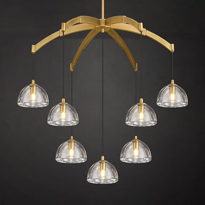 Modern Gold Chandelier, 34 inch Crystal Chandeliers for Dining Room (7-Light), Elegant Decoration Light for Living Room, Foyer Brass Chandeliers