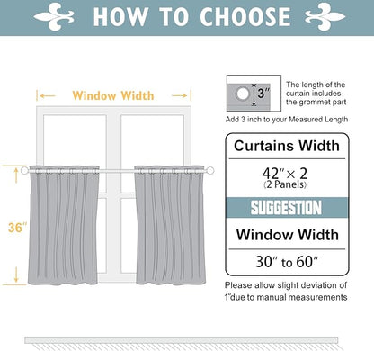 ChrisDowa Small Window Curtains 36 inches Long for Bedroom - Grommet Short Thermal Insulated Room Darkening Curtains for Kitchen (2 Panels, Grey, 42 x 36 Inch)