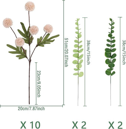 Faux Pink Kiku Flower, 10 Stems with 5 Heads Each & 4 Branches Eucalyptus Stems, Artificial Small Mini Chrysanthemum Flowers for Aesthetic Room Decor, Floral Arrangements Centerpiece