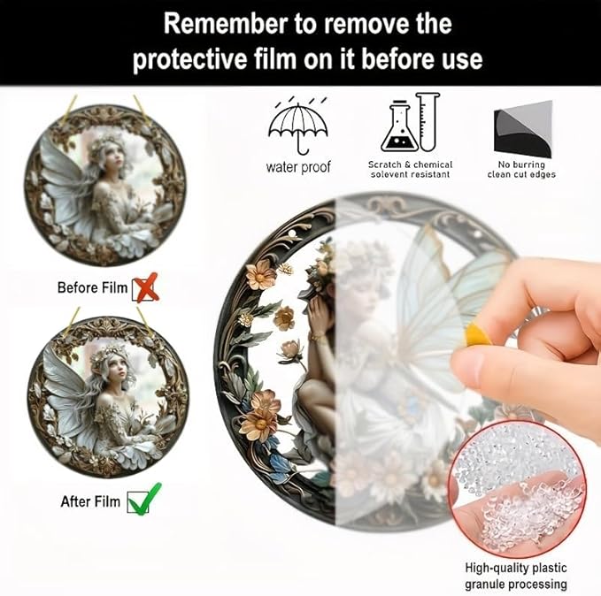 Flower Fairy Garden Decorations Angel Wing Christmas Halloween Deco Statue Art Elf Sculpture Hanging Craft for Outdoor Yard Courtyard Lawn Patio Window Acrylic Ornament Home Gift (D,L: 8*8 IN)