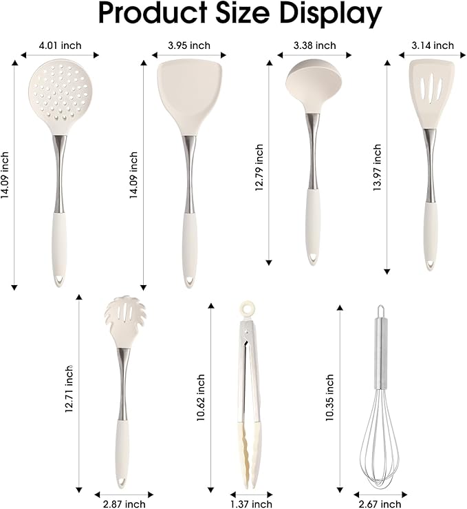 Premium White Silicone Cooking Utensils Set-Non-Toxic, Heat Resistant, BPA Free Kitchen Utensils Set with Spatula, Spoon, Whisk & Tongs-Non-Stick& Dishwasher Safe for Nonstick Cookware