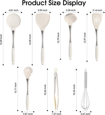 Premium White Silicone Cooking Utensils Set-Non-Toxic, Heat Resistant, BPA Free Kitchen Utensils Set with Spatula, Spoon, Whisk & Tongs-Non-Stick& Dishwasher Safe for Nonstick Cookware