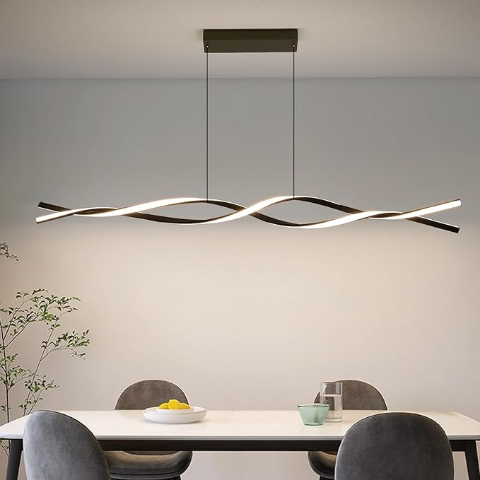 Modern Ceiling Chandelier Light, Acrylic Anti Flicker Pendant Lamp with Remote Control Dimmable 3 Color Mode & Brightness (Warm Cool Neutral Light) for Kitchen Bar Walnut 57in