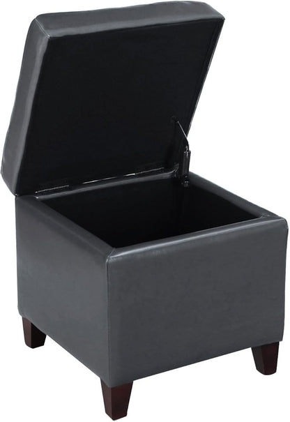 Adeco Bonded Leather Square Tufted Cubic Cube Storage Footstool, 18" Inch Ottomans & Storage Ottomans, With Lid, Dim Gray
