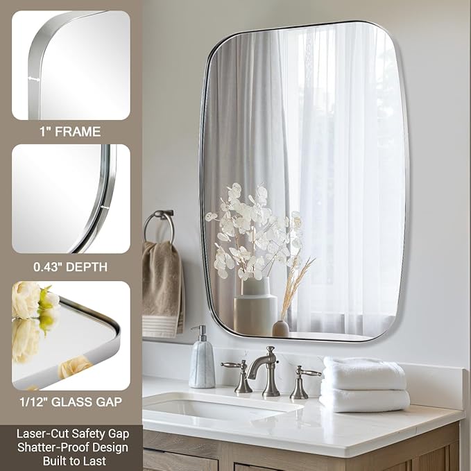 ANDY STAR Chrome Oblong Mirror, 30x48 Inch Polished Chrome Oval Mirror for Bathroom with Stainless Steel Metal Frame, Wall Mouned for Bathroom, Living Room, Entryway