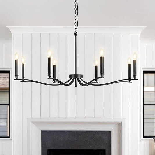 Black Chandelier, Modern Dining Room Light Fixture 8 Light Candle Chandelier Over Table 44in Metal Chandeliers Lighting for Living Room Entry Master Bedroom Bathtub Kitchen