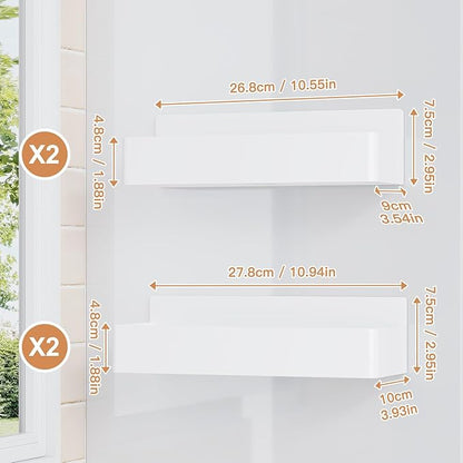 Magnetic Spice Rack for Refrigerator, Kitchen Organizer and Storage Shelf, White (4 Pack)…