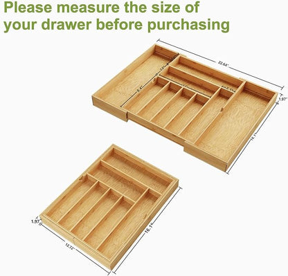 BAMEOS drawer organizer flatware organizer cutlery tray silverware organizer expandable adjustable bamboo drawer organizer kitchen bathroom