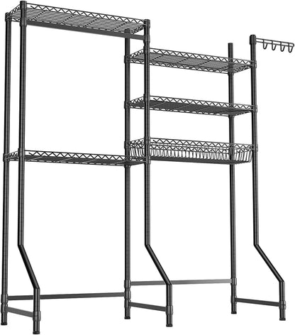 Over Washer and Dryer Shelves,Heavy Duty Laundry Room Storage Organization Clothes Drying Rack,5 Tier Adjustable Height Wire Shelving and Wire Basket with Hanger Rod&Hook,Space Saving Shelf