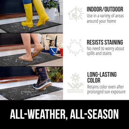 GORILLA GRIP 100% Waterproof All-Season WeatherMax Doormat 35x23, US Designed Natural Rubber, Stain and Fade Resistant, Low Profile Indoor Outdoor Door Mats, Easy Clean Patio Mat, Graphite Skiing