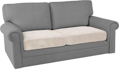 PrinceDeco Velvet Couch Cushion Cover Soft Stretch Cushion Slipcover for Chair Loveseat Sofa Cushion Furniture Protector Seat Cushion Sofa Cover (2 Piece Large Sofa Cushion Covers, Ivory)