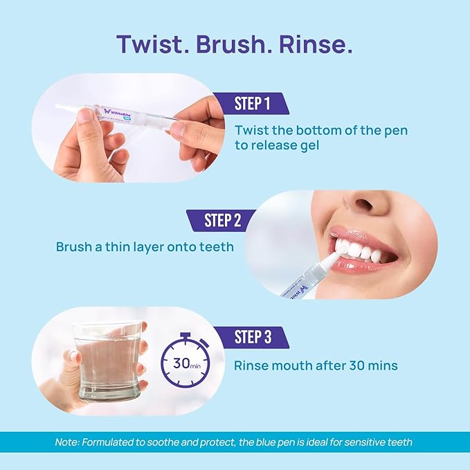 WhiteBite Pro Teeth Whitening Pens for Sensitive Teeth – 4 Pens Total (1 Blue Gel Pen for Sensitivity Relief), 35% Carbamide Peroxide Gel, Fast Whitening Results, Enamel-Safe, Travel-Friendly