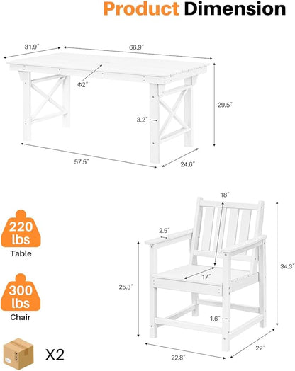 HDPE Patio Dining Set, 5-Piece Outdoor Table and Chairs with Umbrella Hole, Modern Outdoor Dining Set for 4, HDPE Outdoor Patio Furniture Dining Sets for Deck, Poolside, Porch, Pearl