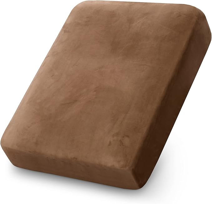 PrinceDeco Stretch Velvet Couch Cushion Cover,Soft Cushion Slipcover for Chair Cushion Furniture Protector Seat Cushion Sofa Cover Width Up to 29.5", Camel