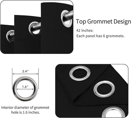 Easy-Going Blackout Curtains for Bedroom, Solid Thermal Insulated Grommet and Noise Reduction Window Drapes, Room Darkening Curtains for Living Room, 2 Panels (42x54 in, Black)