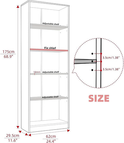 Bookshelf, Open Modern Bookshelf, 5 Shelf Bookcase with Freestanding Display Storage, Wooden Book Shelf for Bedroom, Living Room, Dinning Room, Office, Dray