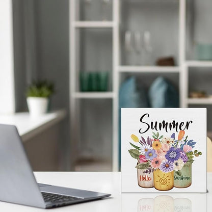Summer Decor Farmhouse Summer Decorations Hello Sunshine Wooden Sign Rustic Home Decor 5 x 5 Inches